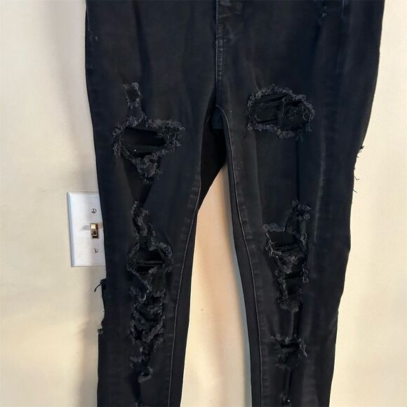 American Eagle Women's High Rise Jegging Jeans Size 4 Black Distressed - Picture 2 of 10